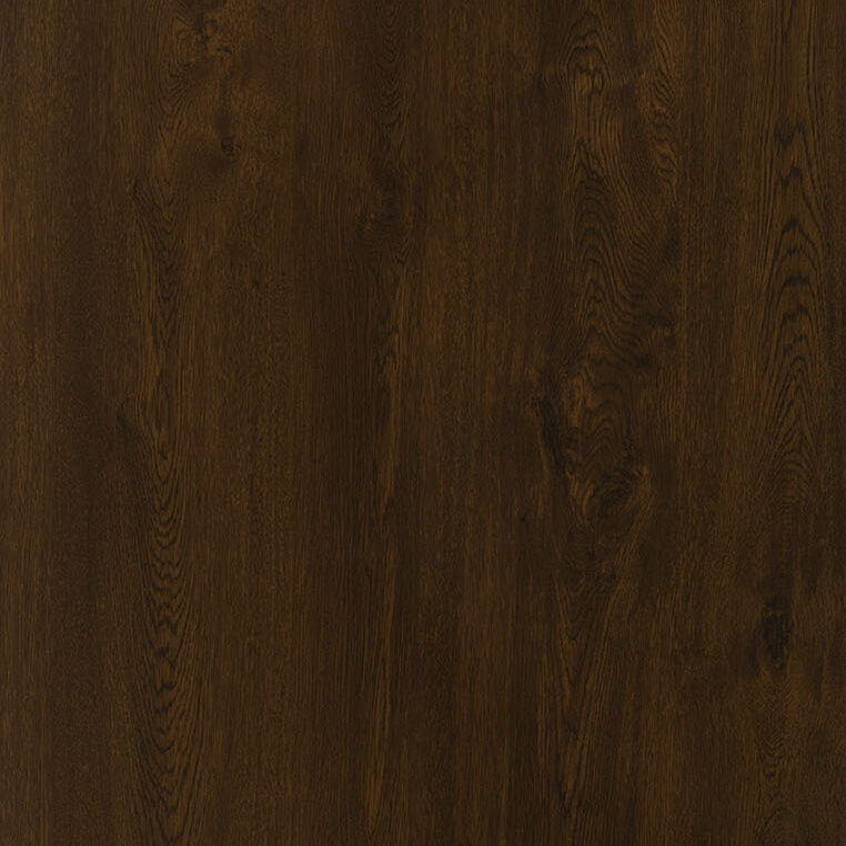 Dark brown wooden texture with visible grain patterns and knots. The surface has a smooth, polished finish, highlighting the natural variations in the wood.