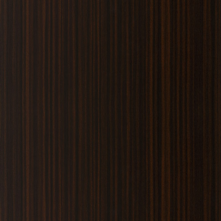 Dark wood texture with vertical stripes, showcasing various shades of brown and black. The surface appears smooth with a slight sheen, highlighting the natural grain patterns. The overall appearance is elegant and sophisticated.